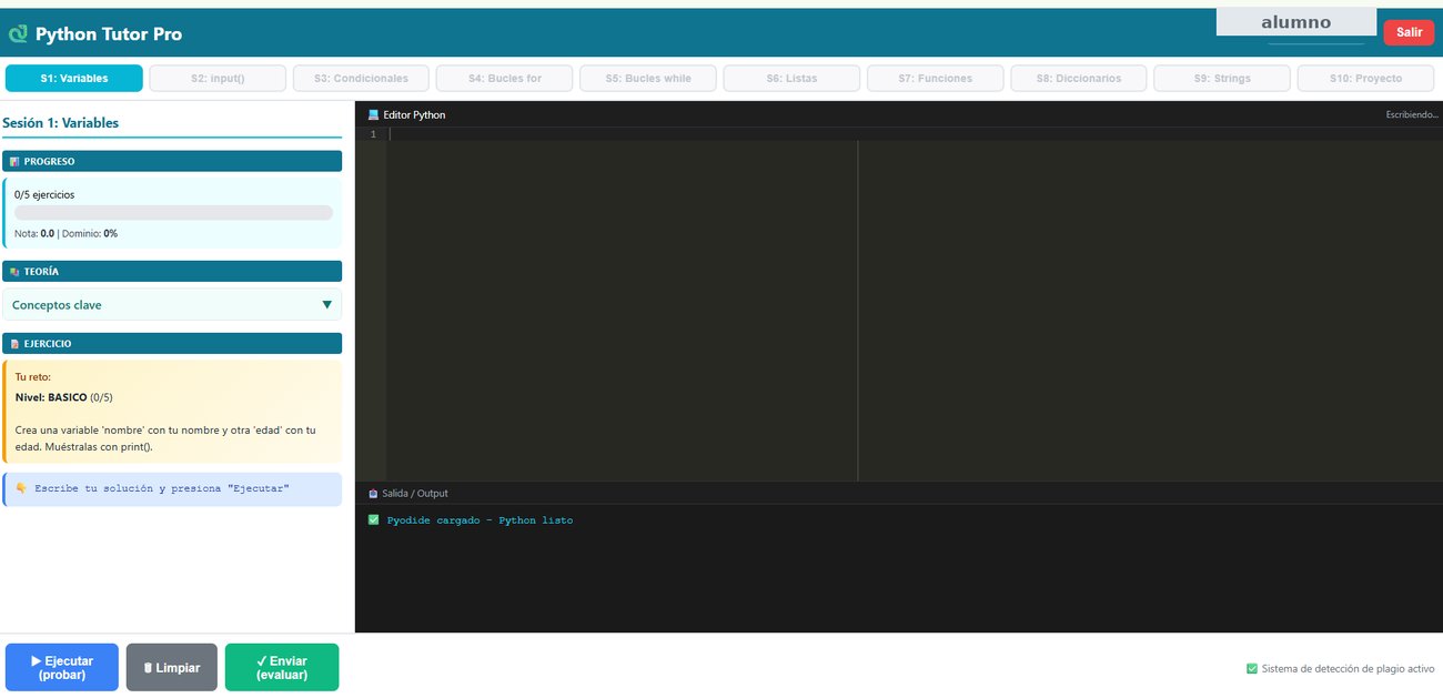 Vista del alumno en Python Tutor Pro